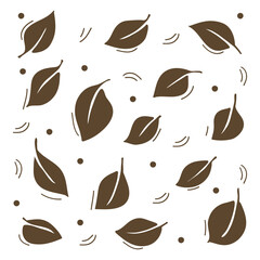 Hand-drawn brown leaves fall on autumn season background