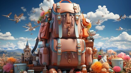 Fototapeta premium school accessories fly out of the beautiful backpack.