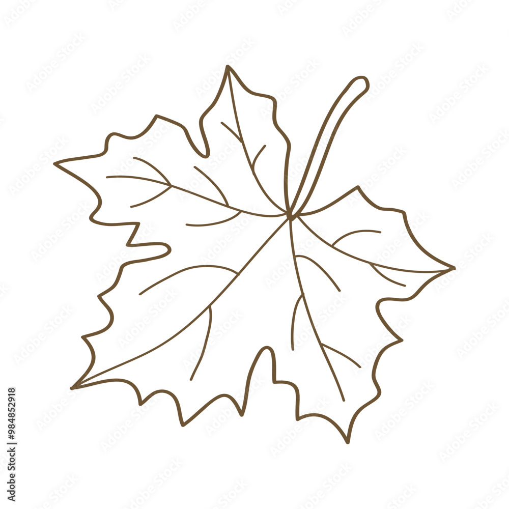 Wall mural hand drawn brown maple leaf line art vector illustration