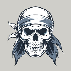 Fototapeta premium Pirate Skull Logo with Bandana, Vector Illustration for Adventure and Pirate Theme