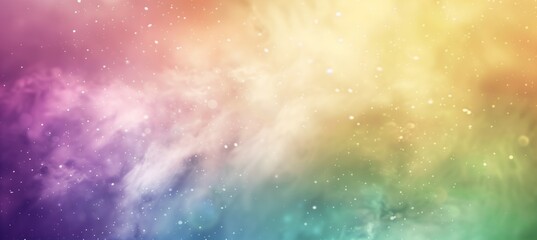 Fototapeta premium A rainbow-colored background with stars and smoke, creating an ethereal atmosphere. The colors should be soft pastels to create a dreamy effect.