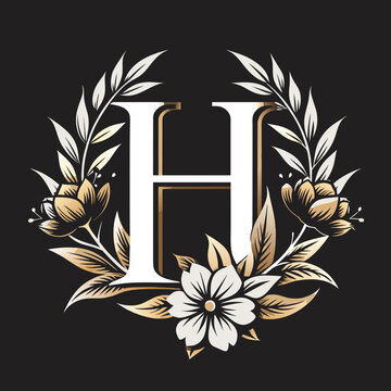 Elegant Letter H Logo with Laurel Flowers, Vector Illustration for Monogram and Branding