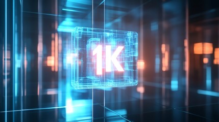 A blue and orange square with the number 1K on it