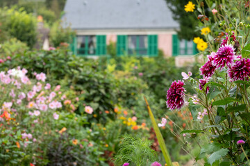 Naklejka premium Colourful flowers in the garden at the impressionist painter, Claude Monet's house in Giverny, France. 