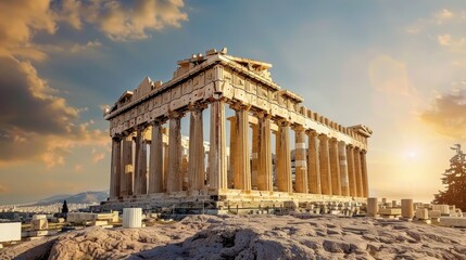 Obraz premium Majestic Parthenon Temple Ruins at Sunset in Athens Greece