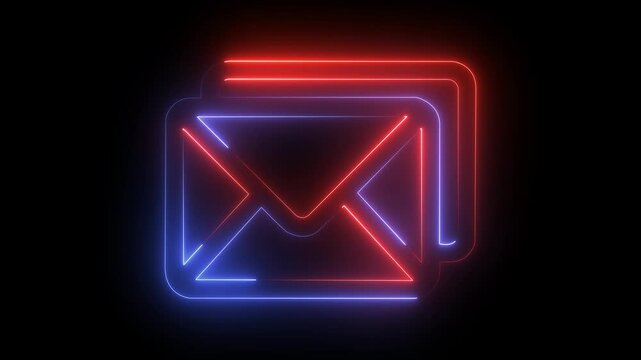 glowing neon message box icon animation video notice receive massage animated sign symbol on black background