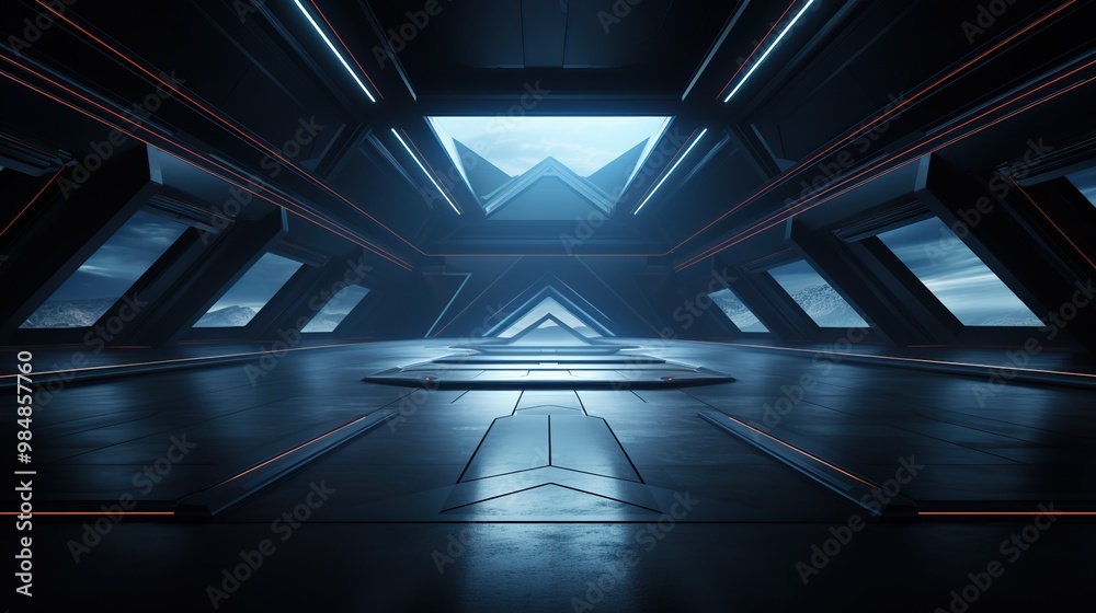 Poster futuristic spaceship interior