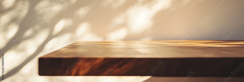 Wall mural Wooden Tabletop with Sunlight and Shadow