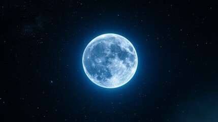 Fototapeta premium Celestial Serenity captures the ethereal beauty of a full moon bathed in starlight, symbolizing tranquility, cosmic wonder, nocturnal beauty, and the vastness of space.