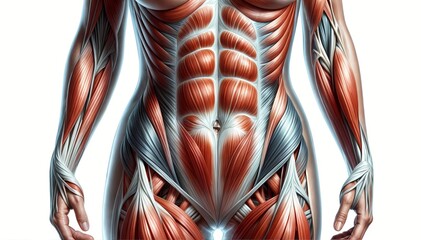Detailed anatomical illustration of anterior abdominal wall musculature highlighting key muscle groups
