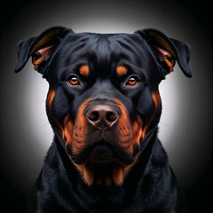 Rottweiler dog portrait looking menacing staring at the camera