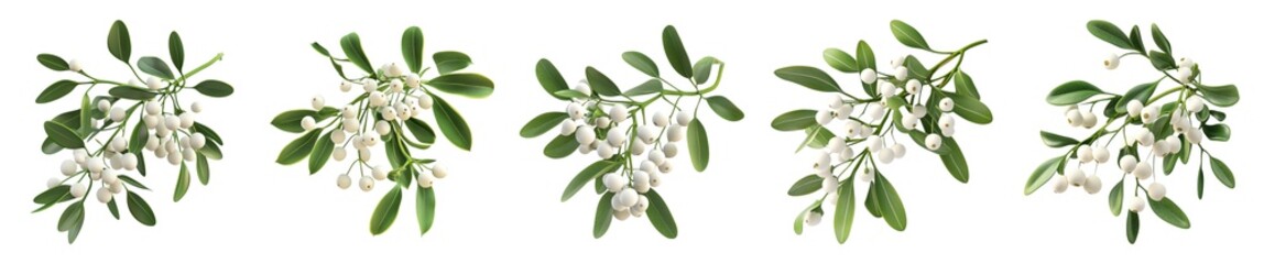 Collection of White Mistletoe Isolated On White Background. Generative ai