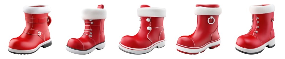Collection of Red Santa Boots Isolated On White Background. Generative ai