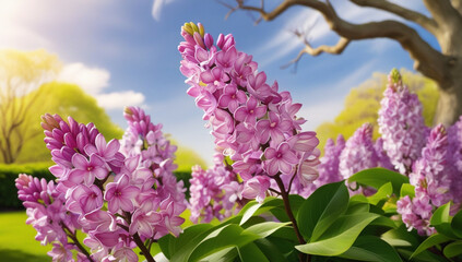 Obraz premium Delicate, vibrant purple lilac flowers with subtle pink undertones and intricate, swirling patterns, generative ai