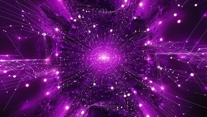 Vibrant purple abstract background with intricate networks of thin, glowing white dots and lines that evoke a sense of structure, generative ai