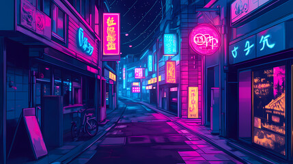 Neon night city street in tokyo. generative ai. Neon District. Illustration