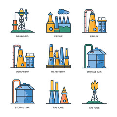 illustrations vector icon for oil and gas industry refinery process and building 

