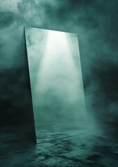 A mirror is reflected in a foggy, misty environment