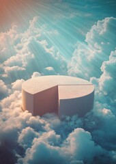 A white piece of paper is cut into a pie shape and placed on top of a cloud