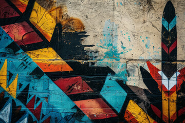 Fototapeta premium A colorful mural with a large feather on the right side