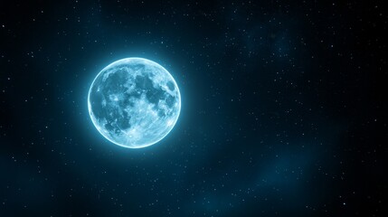 Fototapeta premium Celestial Serenity captures the ethereal beauty of a full moon bathed in starlight, symbolizing peace, tranquility, mystery, and the cosmic dance of celestial bodies.