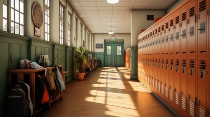 School lockers with items, equipments and accessoires for education.