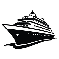 Vector Illustration of Cruise Ship in Black and White