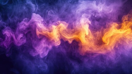 Fototapeta premium A single, bright cloud of purple and gold smoke emerging from a central point, with the colors merging and expanding outward in a captivating display.