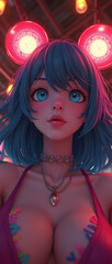 Fototapeta premium Sweet and sexy young girl cosplay anime Japanese style wearing a unique designer top