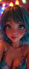 Obraz premium Sweet and sexy young girl cosplay anime Japanese style wearing a unique designer top