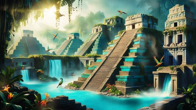 Amazing view landscape of ancient building in the middle of the forest, smooth looping video 