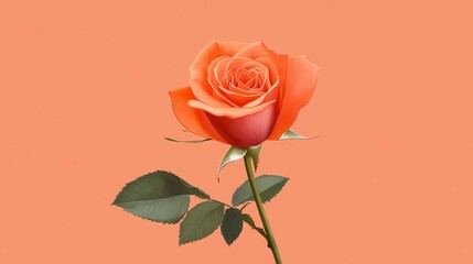 A charming cartoon illustration of a peach rose on a vibrant peach background. This image conveys love, beauty, and nature with its delicate petals, vibrant colors, and simple cartoon style.