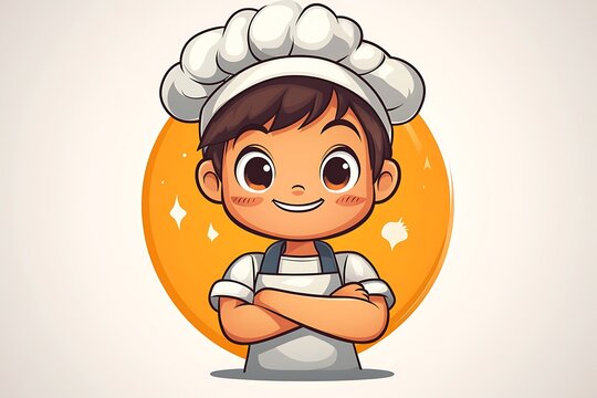 recommend clip art: Cute cartoon chef boy with a chef hat and apron, smiling with arms crossed