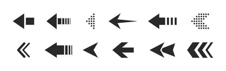 Icon set of black arrows. Flat arrow collection for web user interface design. Vector illustration