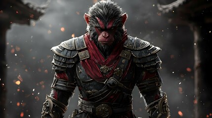 Fototapeta premium Warrior Monkey in Armor Ancient Chinese Mythology Fantasy