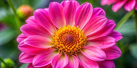A Close-Up of a Vibrant Pink Dahlia with a Yellow Center, Flower, Nature, Photography
