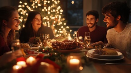 Friends celebrating christmas dinner