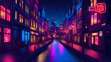 Obraz premium Red light district in amsterdam. Neon District. Illustration