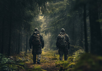 Fototapeta premium Hunters walking