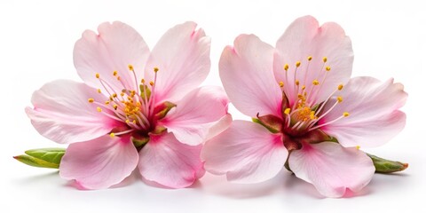 Delicate Pink Almond Blossom, Close-Up, Isolated, White Background, Almond Flower, Spring, Nature