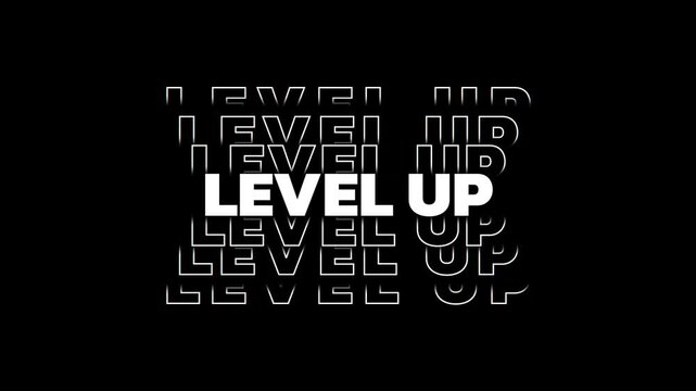 Level Up text animation. Seamless looping video