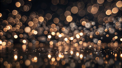 Bokeh lights create mesmerizing abstract background, featuring soft, glowing orbs in warm tones. This enchanting scene evokes sense of wonder and tranquility