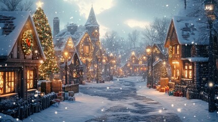 Naklejka premium Weihnachtliche Lebkuchenszene im Schnee, Stadt