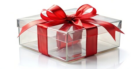 Transparent Gift Box with Red Ribbon, Gift, Present ,Holiday