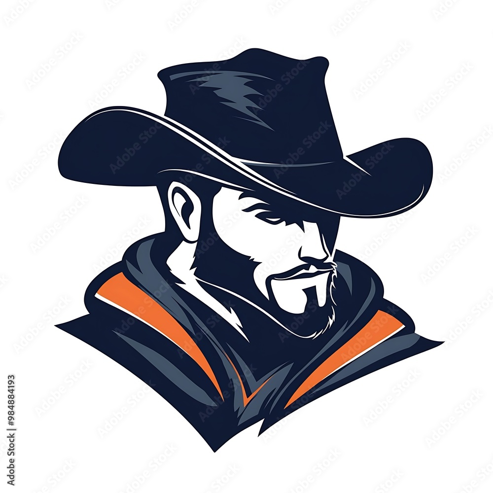 Canvas Prints Cowboy with beard and cowboy hat vector illustration