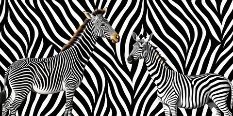 Fototapeta premium Zebra Stripes Two Zebras in a Black and White Pattern, digital art, zebra, stripes, animal