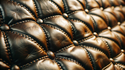 Obraz premium Luxurious black leather texture with intricate tufting and stitching details, showcasing elegance and sophistication in design. Perfect for upscale interiors
