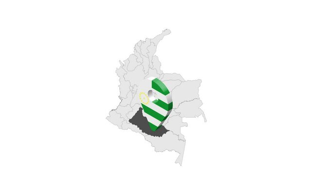Location Caqueta Department  on map Colombia. 3d Caqueta flag map marker location pin. Map of  Colombia showing different parts. Animated map . 4K.  Video