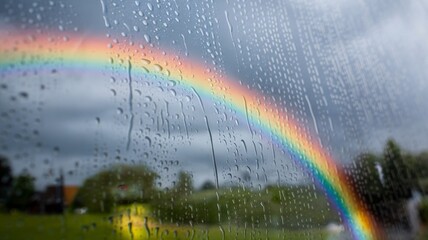Rainbow Reflected in a Rain-Soaked Window