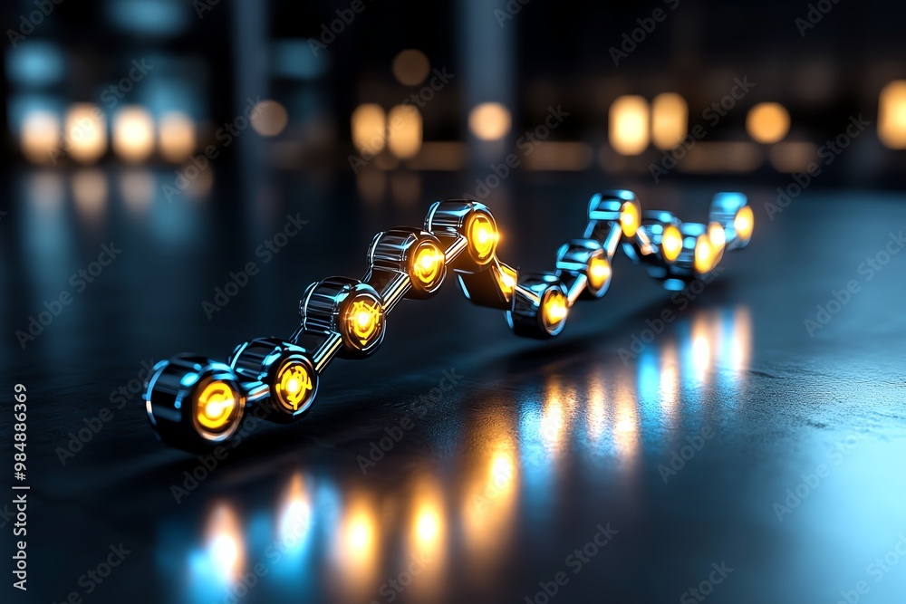 Poster minimalist line graph, with an upward trend and glowing data points representing positive business p